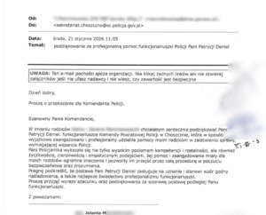 Meil skierowany do Komendanta Powiatowego Policji w Choszcznie dotyczący pochwały dla podległej policjantki